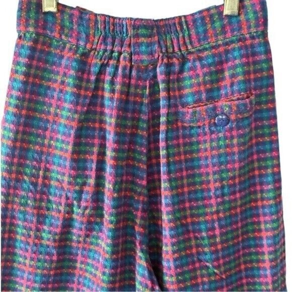 VTG 80s Heirloom Seersucker Barrel Pant Carrot Fit Colorful Plaid Elastic Waist - Picture 6 of 12